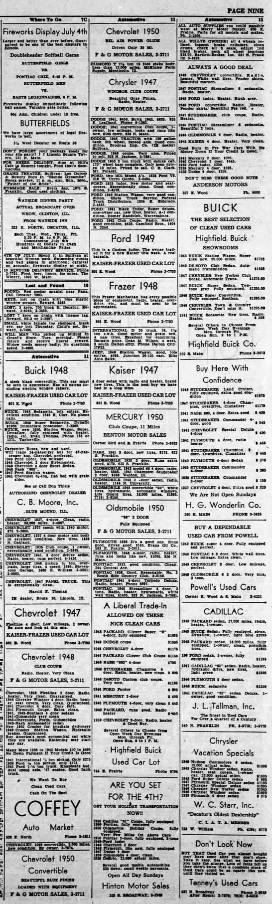 1950 area car ads